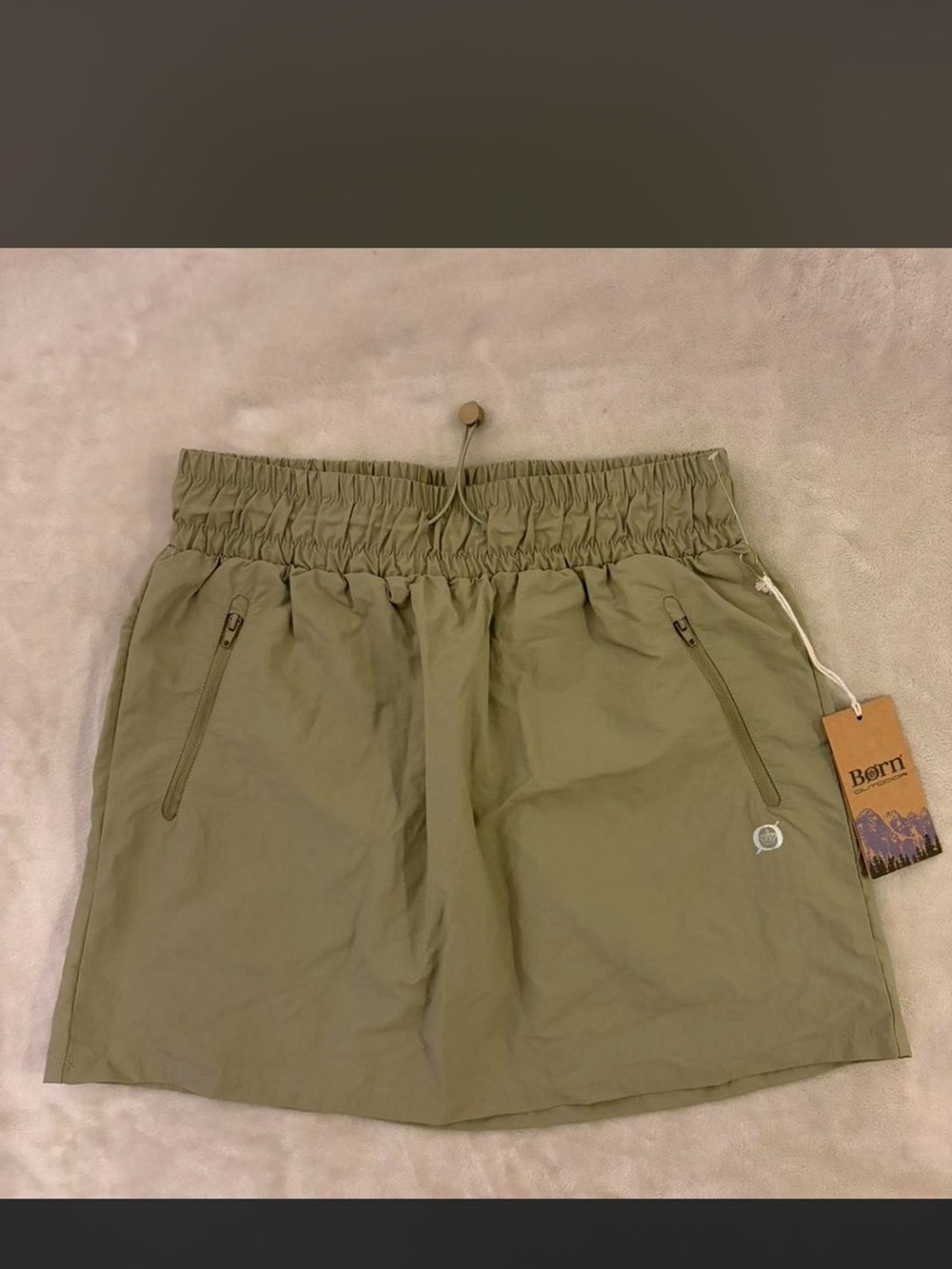 Born Olive Green Elastic Waist Skort with Zip Pockets